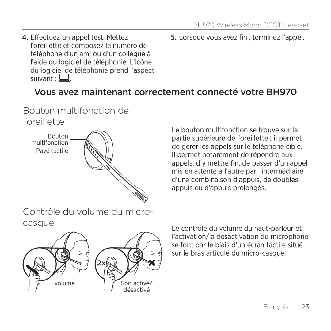 Logitech BH970 manual Contrôle du volume du micro- casque 