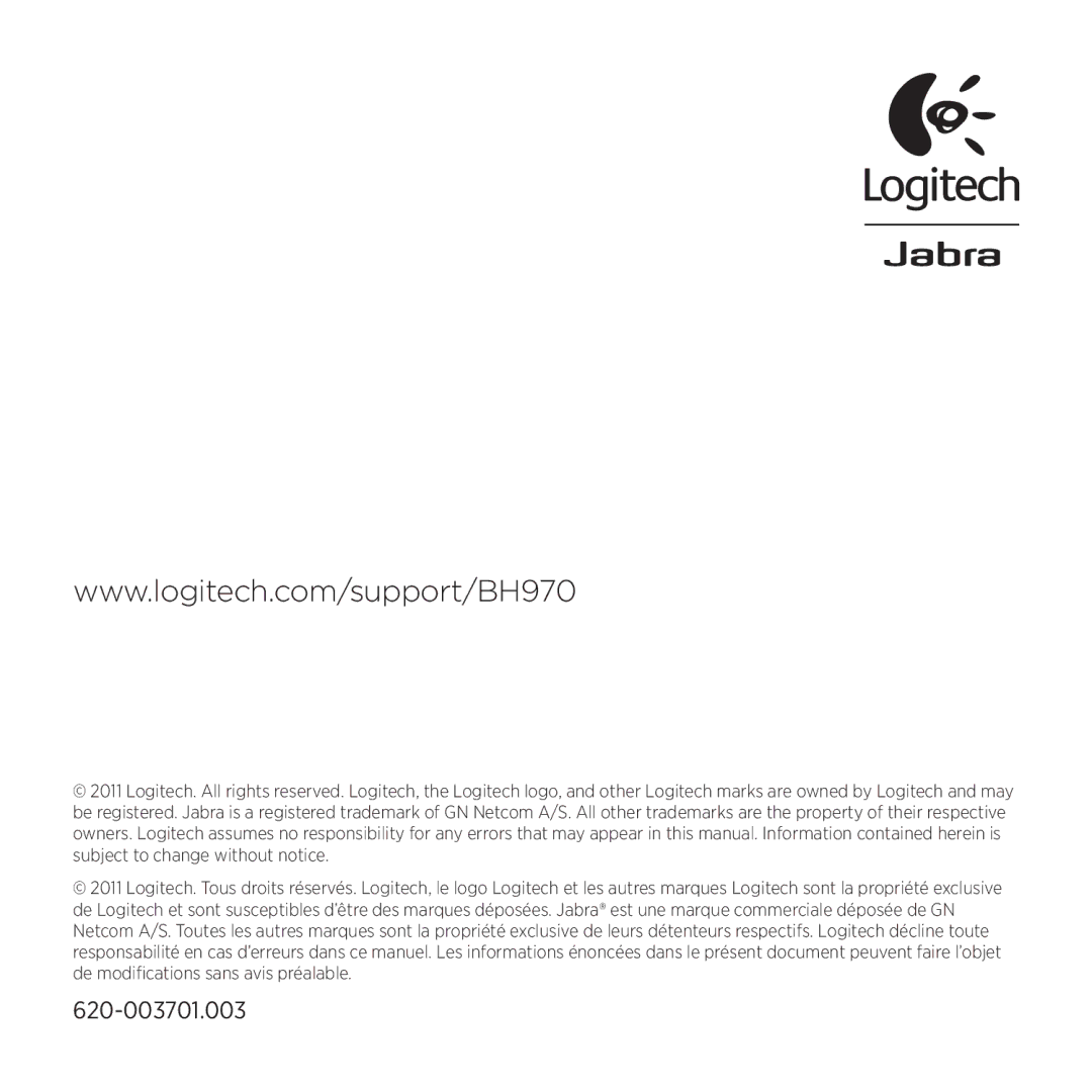 Logitech BH970 manual 620-003701.003 