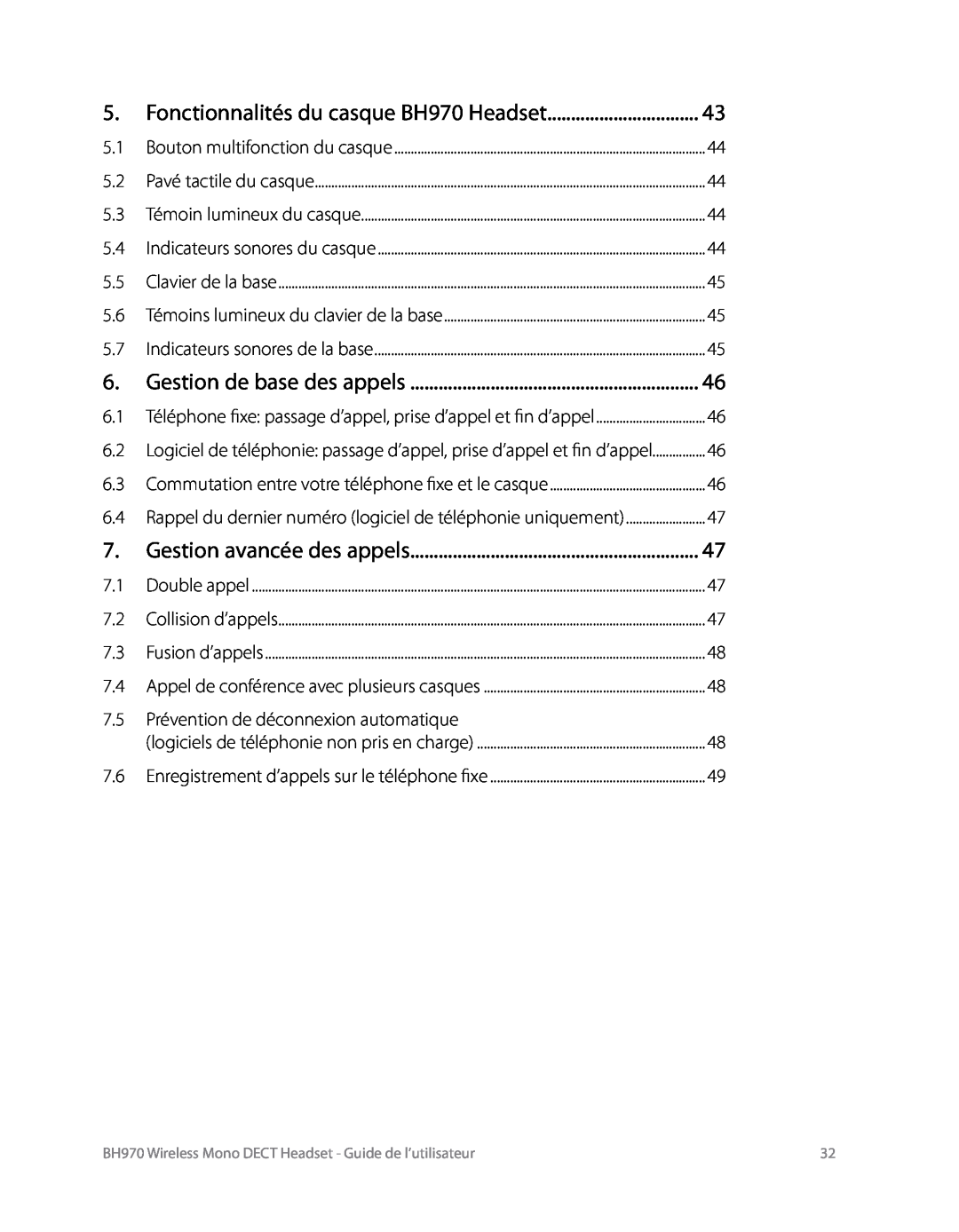 Logitech manual Fonctionnalités du casque BH970 Headset 