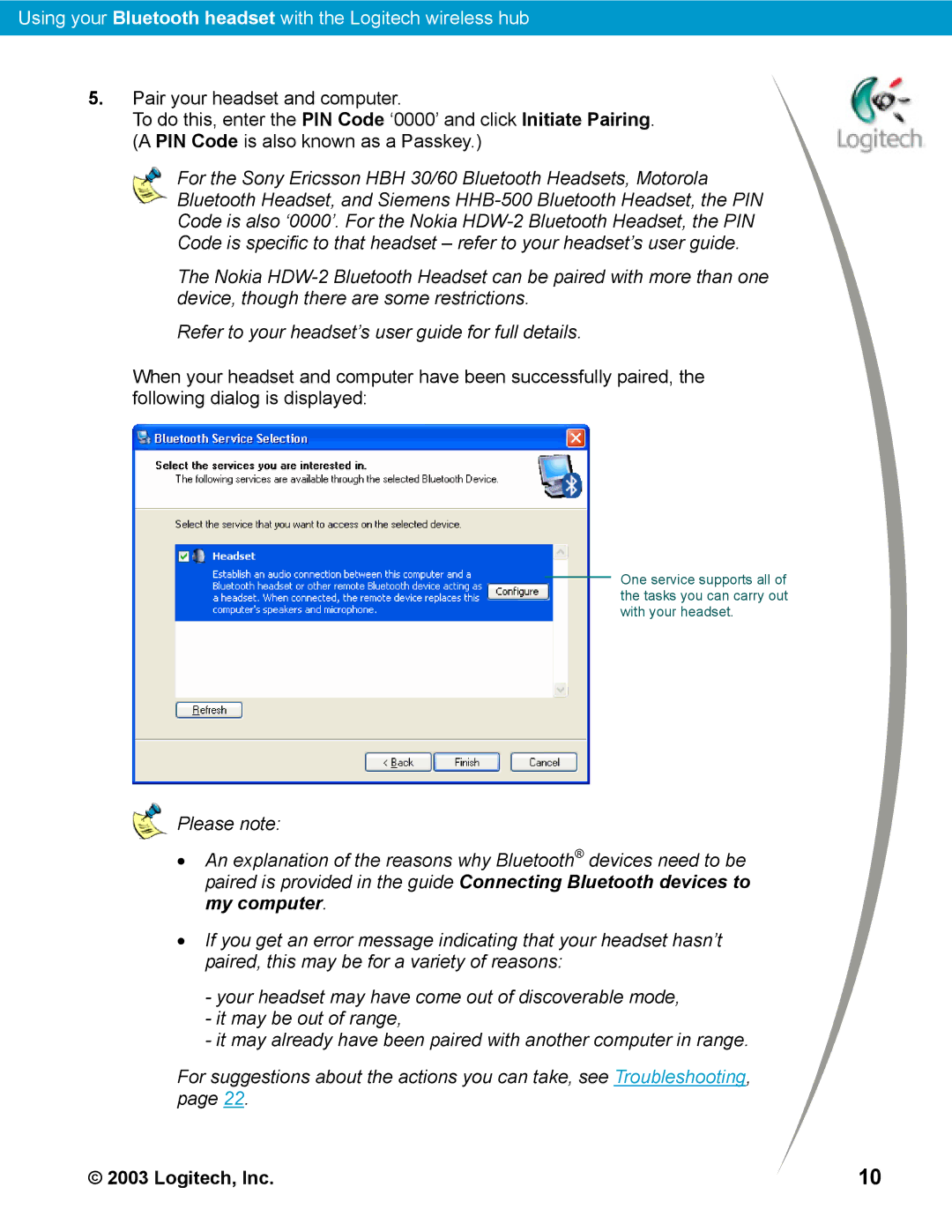 Logitech Bluetooth manual Please note 