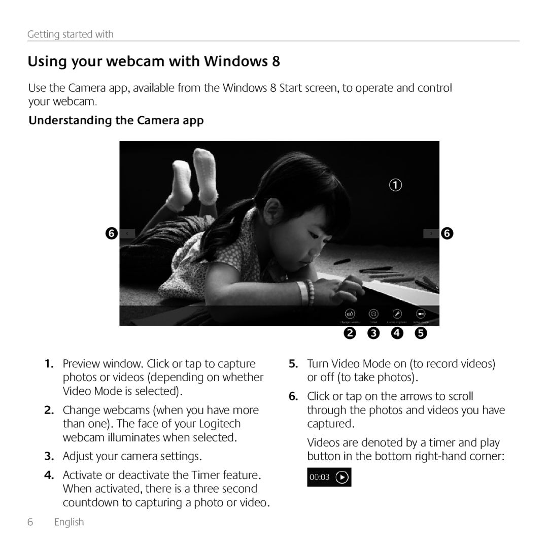 Logitech C170 manual Using your webcam with Windows, Understanding the Camera app, Adjust your camera settings 