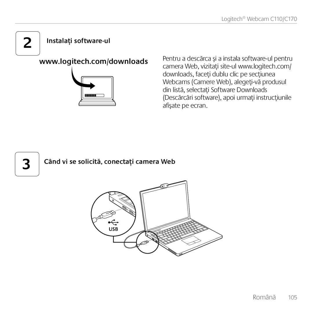 Logitech C170 manual Usb 