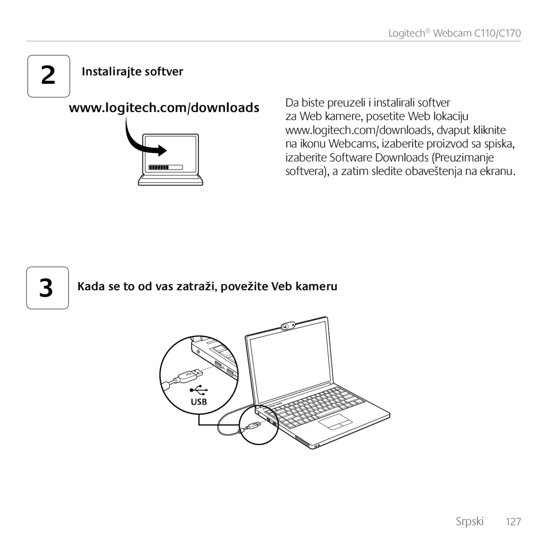 Logitech C170 manual Instalirajte softver, Da biste preuzeli i instalirali softver 