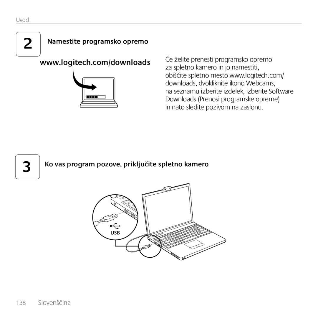 Logitech C170 manual Namestite programsko opremo, Nato sledite pozivom na zaslonu 