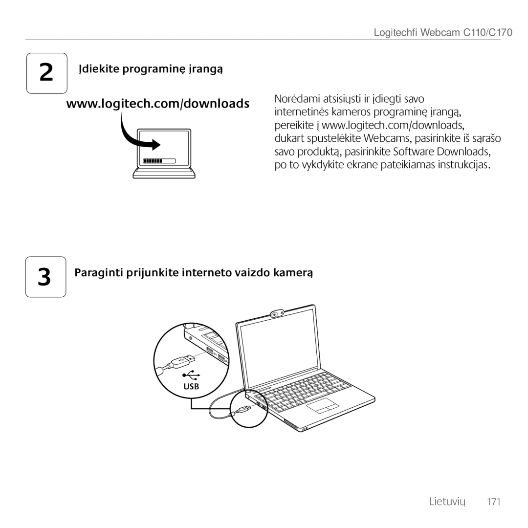 Logitech C170 manual Usb 