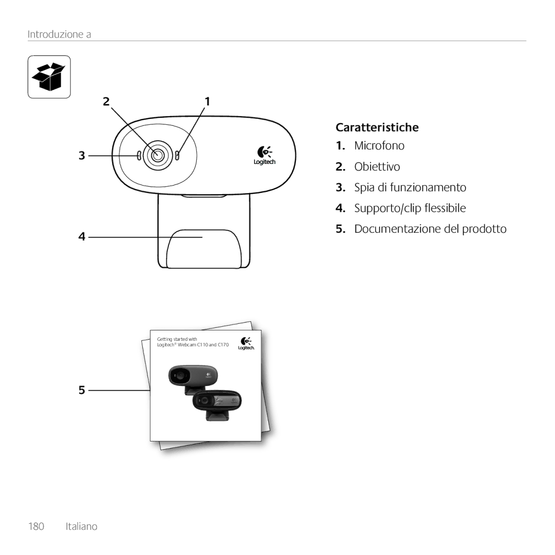 Logitech C170 manual Caratteristiche 