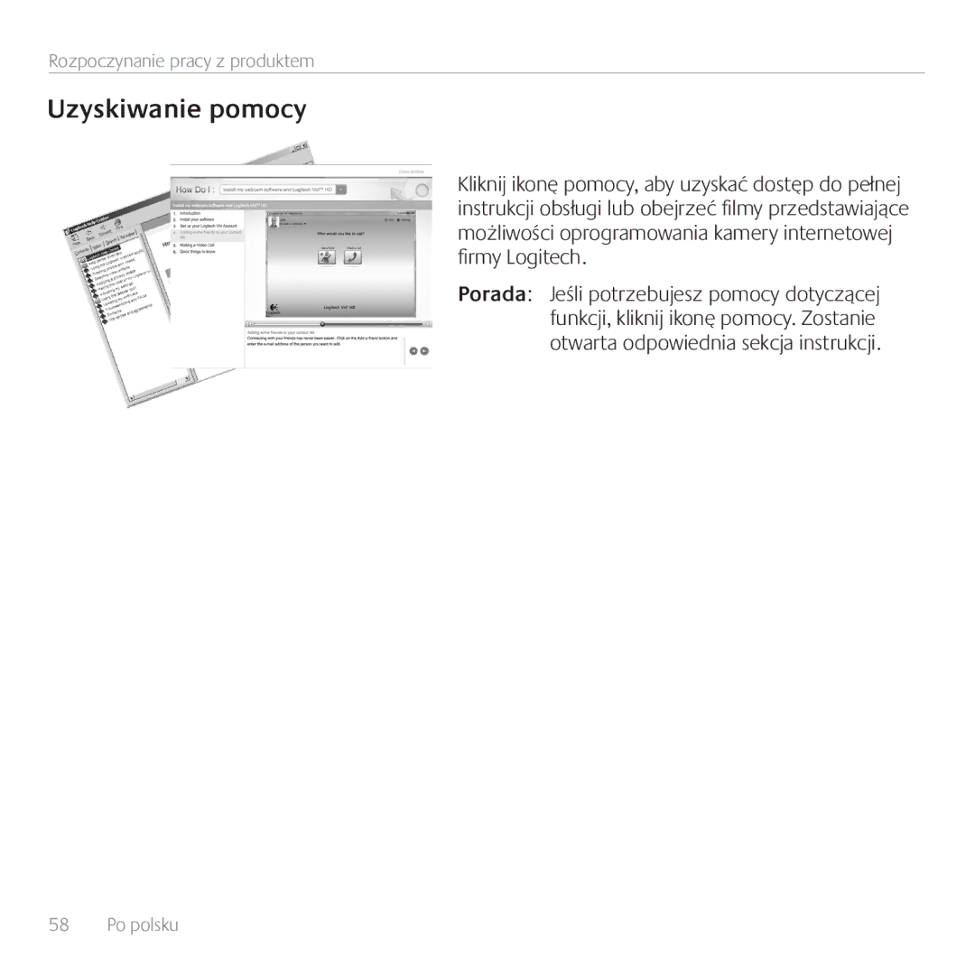 Logitech C170 manual Uzyskiwanie pomocy 