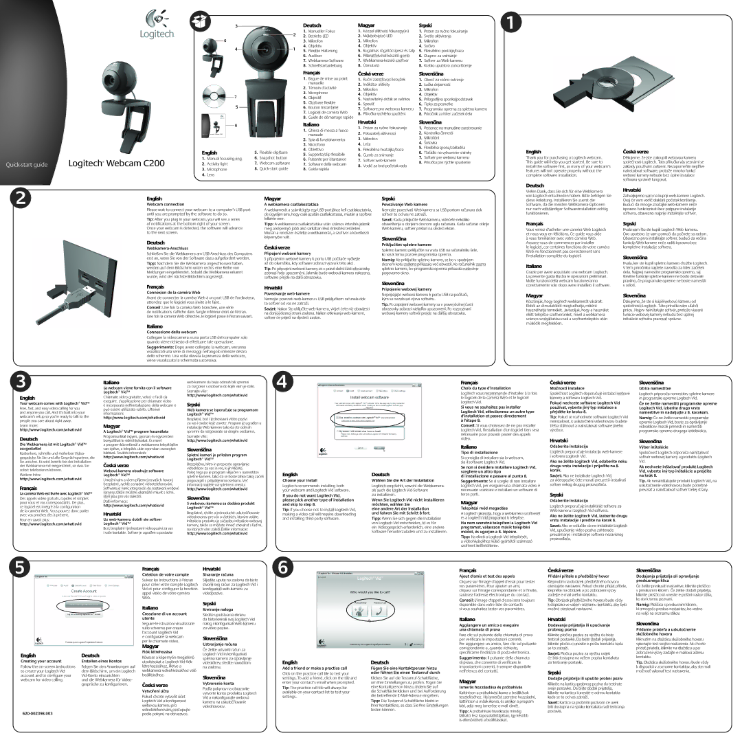 Logitech c200 quick start Deutsch, Magyar Srpski, English, Français, Italiano, Česká verze Slovenščina, HrvatskiSlovenčina 