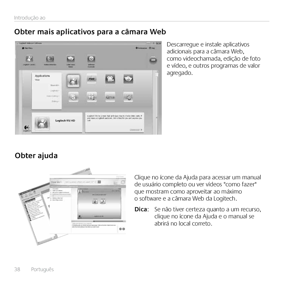 Logitech C270 manual Obter mais aplicativos para a câmara Web, Obter ajuda 