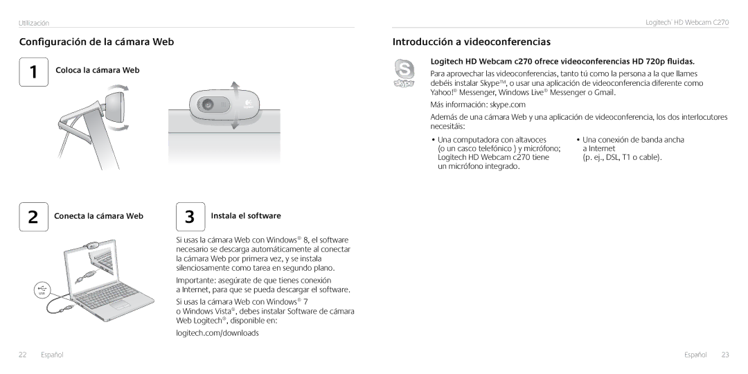 Logitech C270 manual Configuración de la cámara Web, Introducción a videoconferencias 