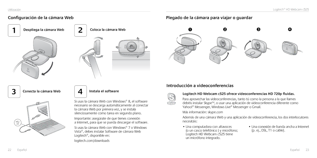 Logitech C525 manual Configuración de la cámara Web 