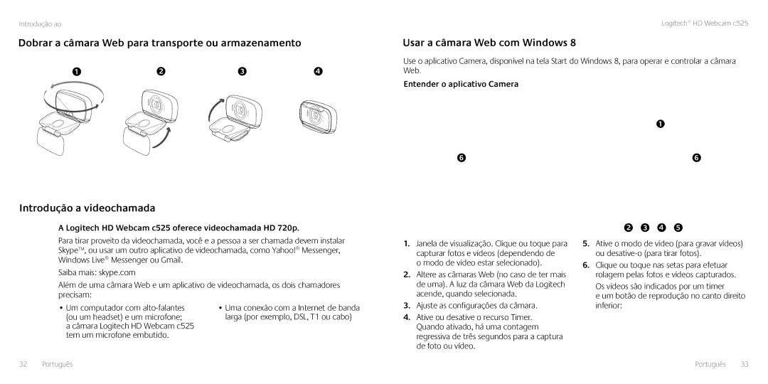 Logitech C525 manual Usar a câmara Web com Windows, Logitech HD Webcam c525 oferece videochamada HD 720p 