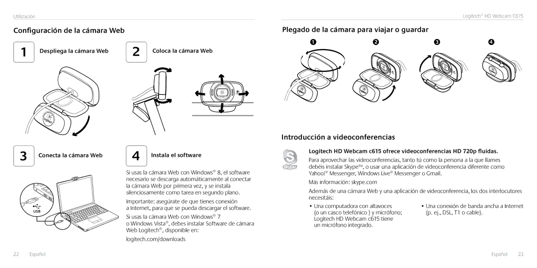 Logitech C615 manual Configuración de la cámara Web 