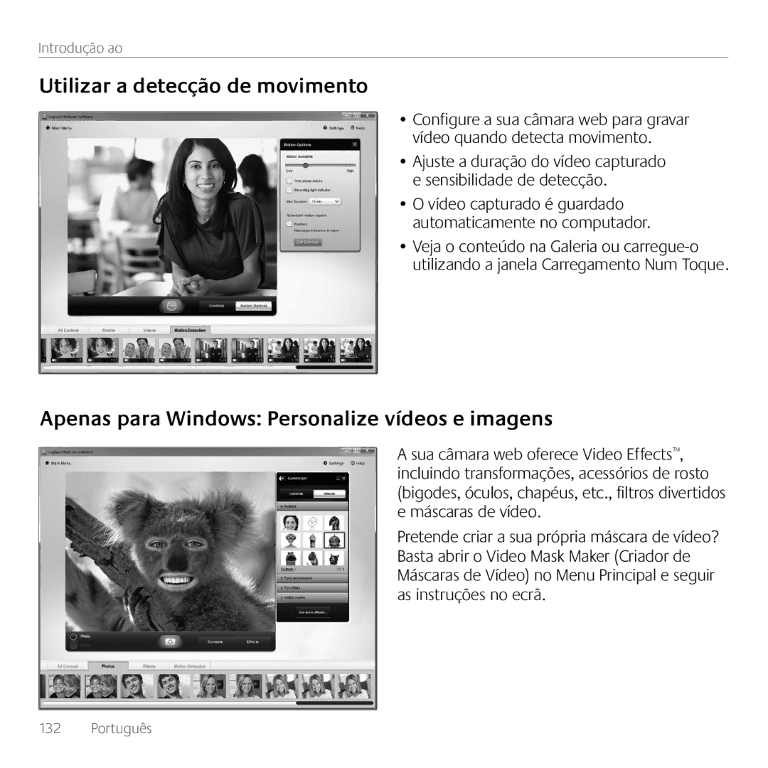 Logitech C615 manual Utilizar a detecção de movimento, Apenas para Windows Personalize vídeos e imagens 