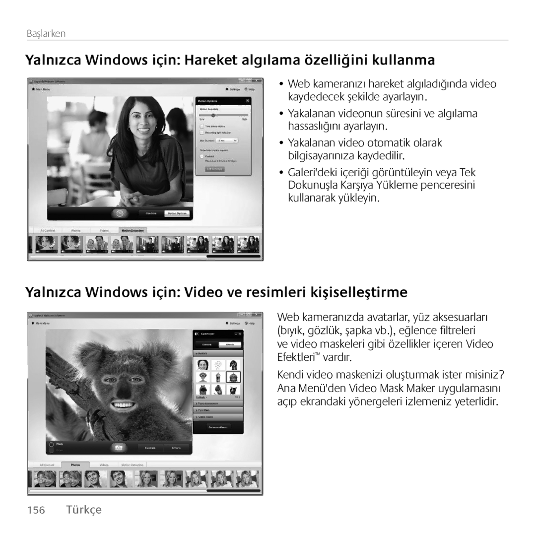 Logitech C615 manual Yalnızca Windows için Hareket algılama özelliğini kullanma 