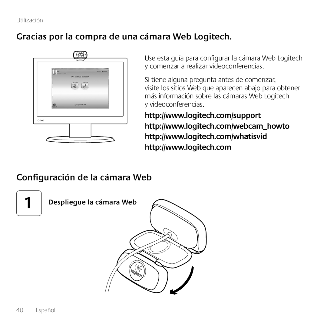 Logitech C615 manual Gracias por la compra de una cámara Web Logitech, Configuración de la cámara Web, Videoconferencias 