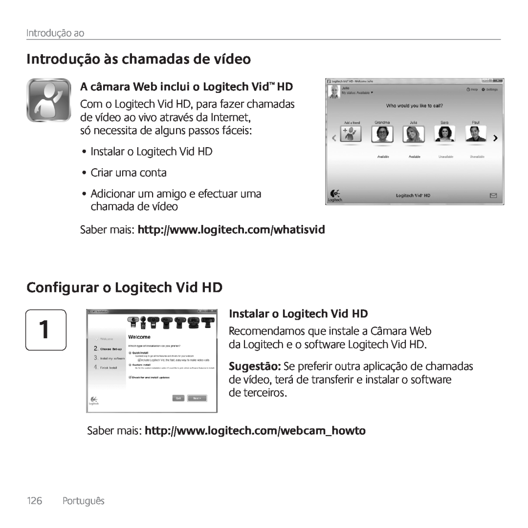 Logitech C615 manual Introdução às chamadas de vídeo, Configurar o Logitech Vid HD 