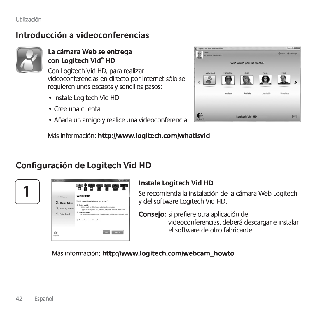 Logitech C615 manual Introducción a videoconferencias, Configuración de Logitech Vid HD, Instale Logitech Vid HD 