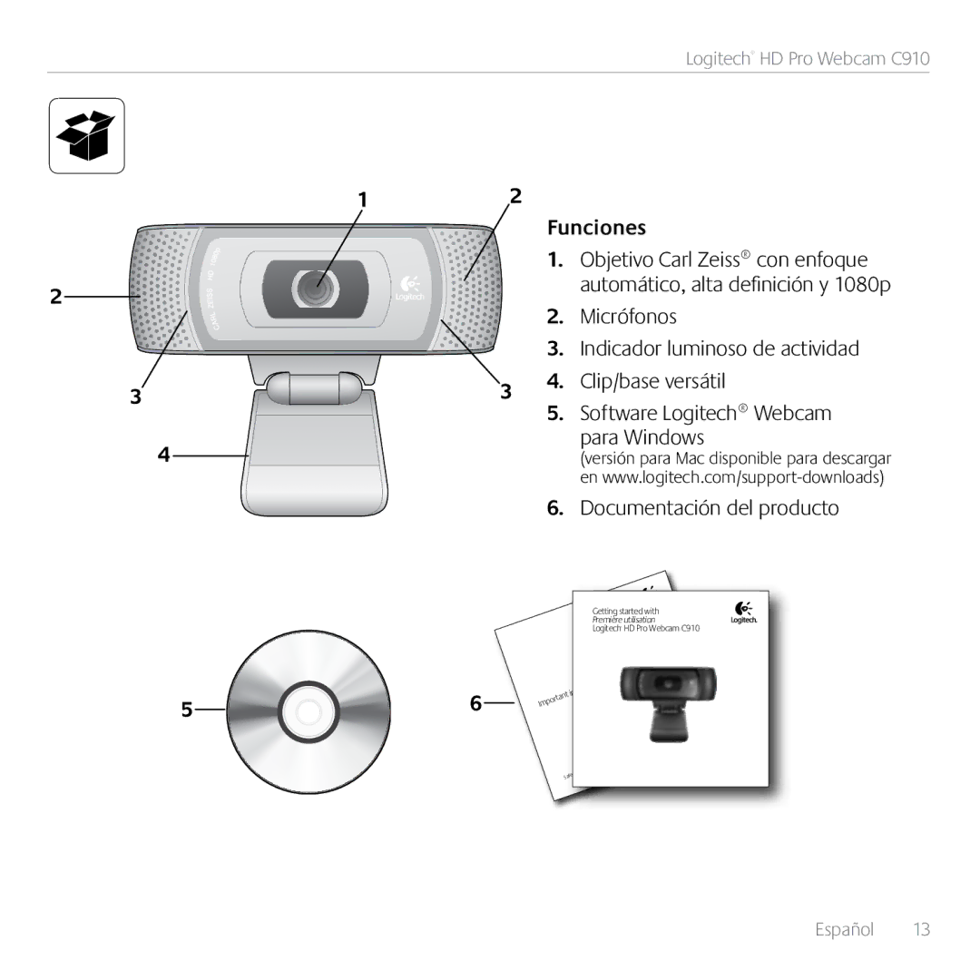 Logitech C910 manual Funciones 