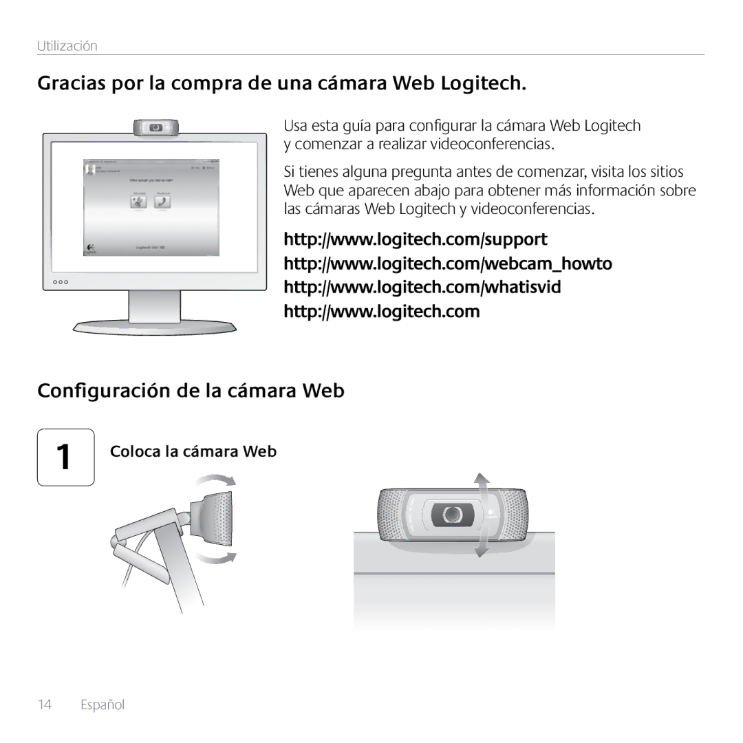 Logitech C910 manual Gracias por la compra de una cámara Web Logitech, Configuración de la cámara Web 