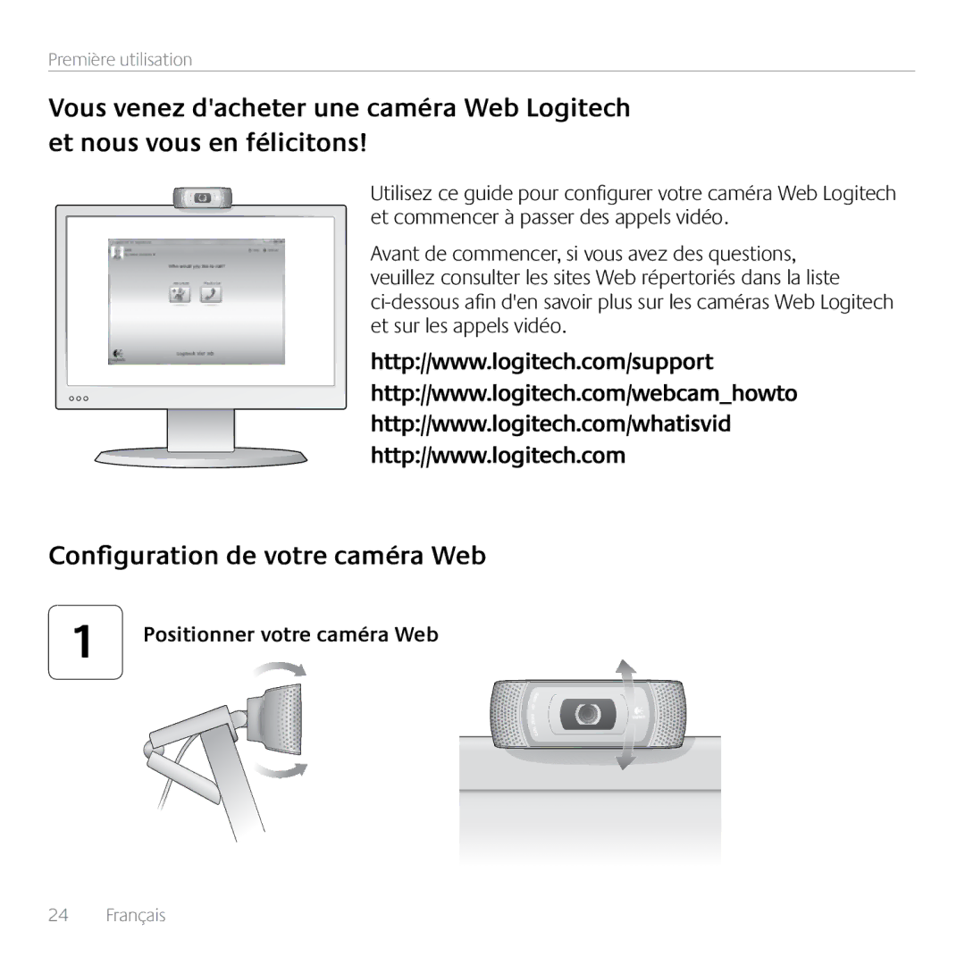 Logitech C910 manual Configuration de votre caméra Web 