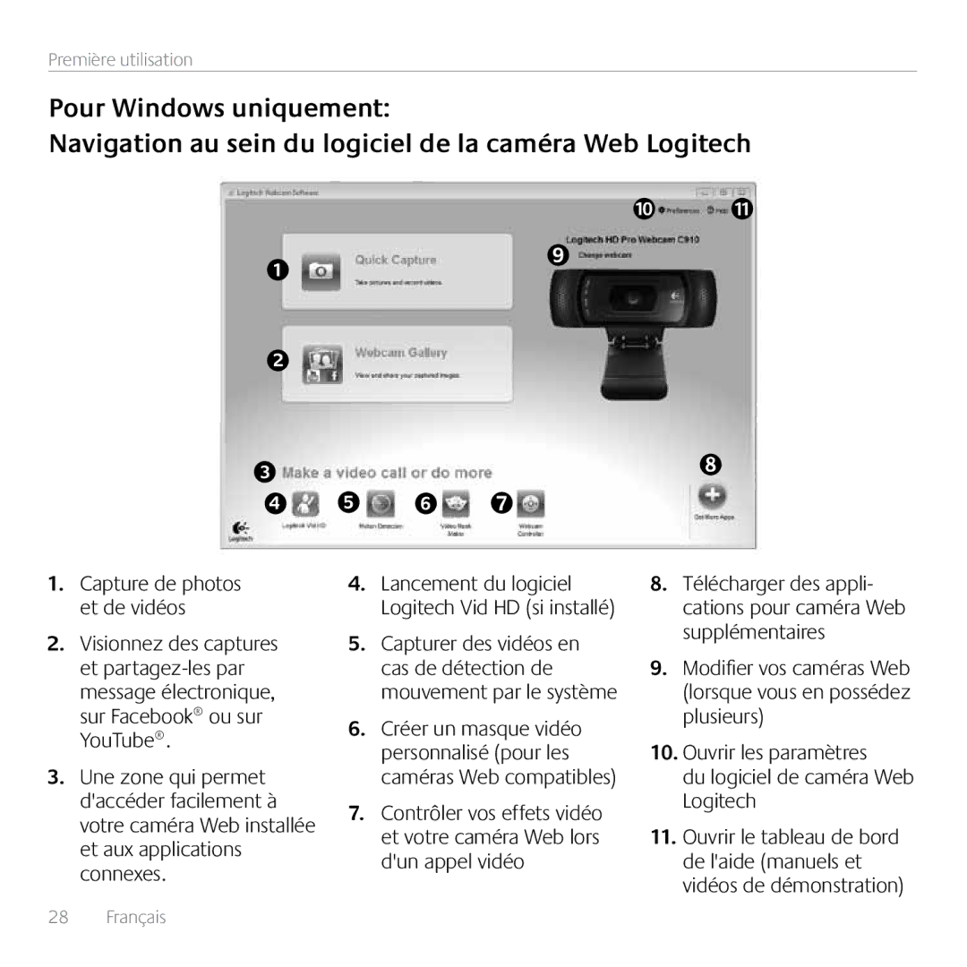 Logitech C910 manual Première utilisation 