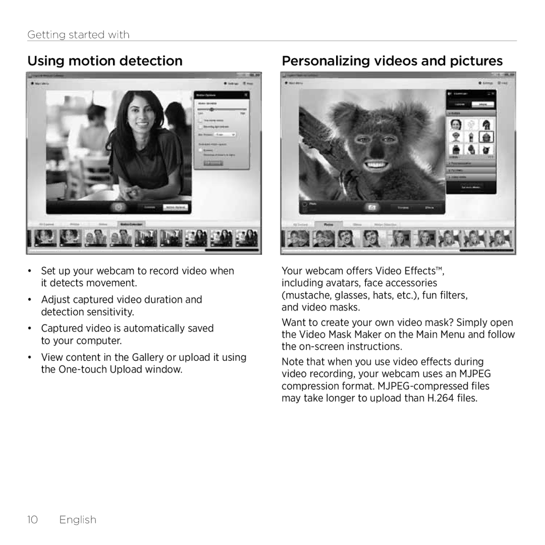 Logitech C920 setup guide Using motion detection Personalizing videos and pictures 