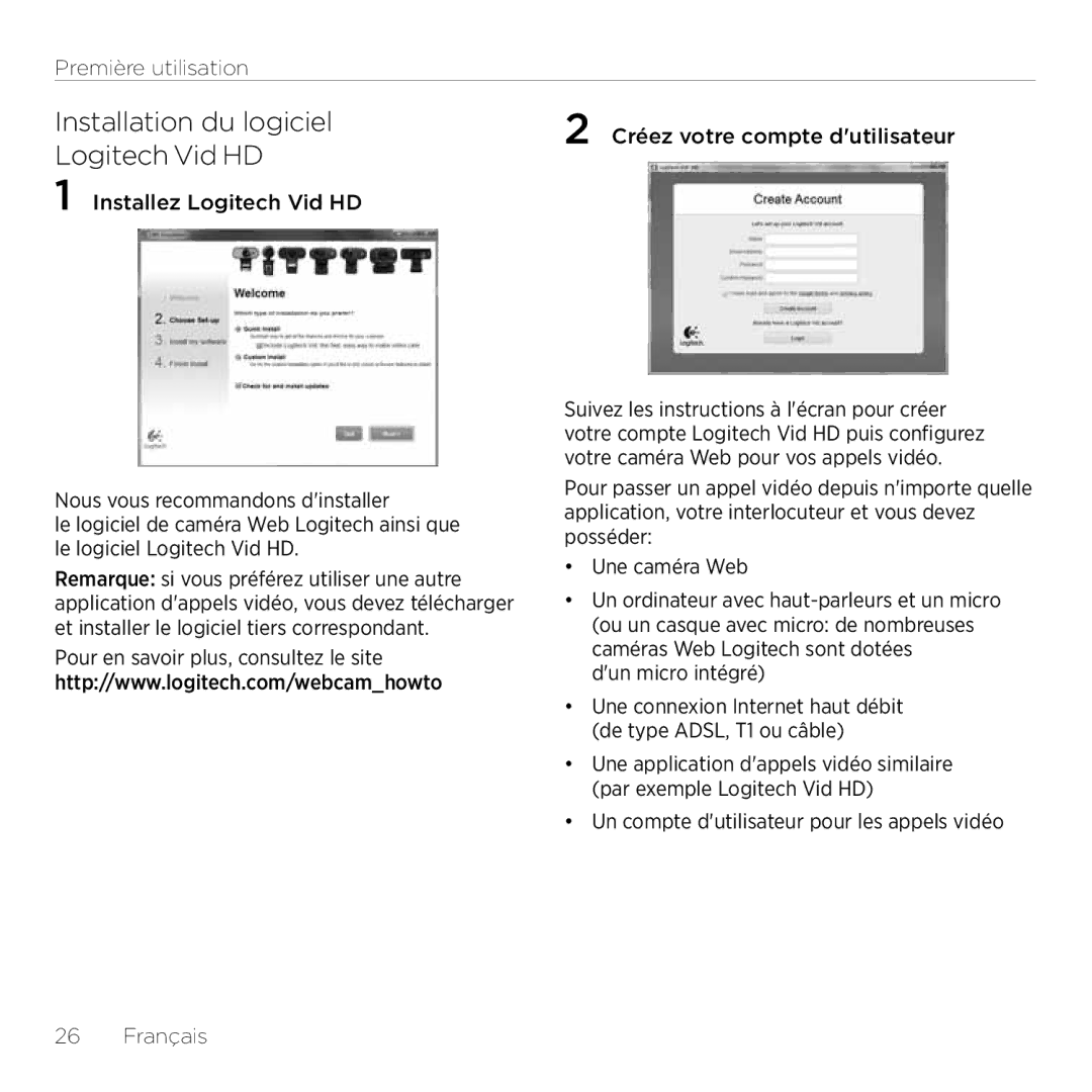 Logitech C920 setup guide Installation du logiciel, Logitech Vid HD 