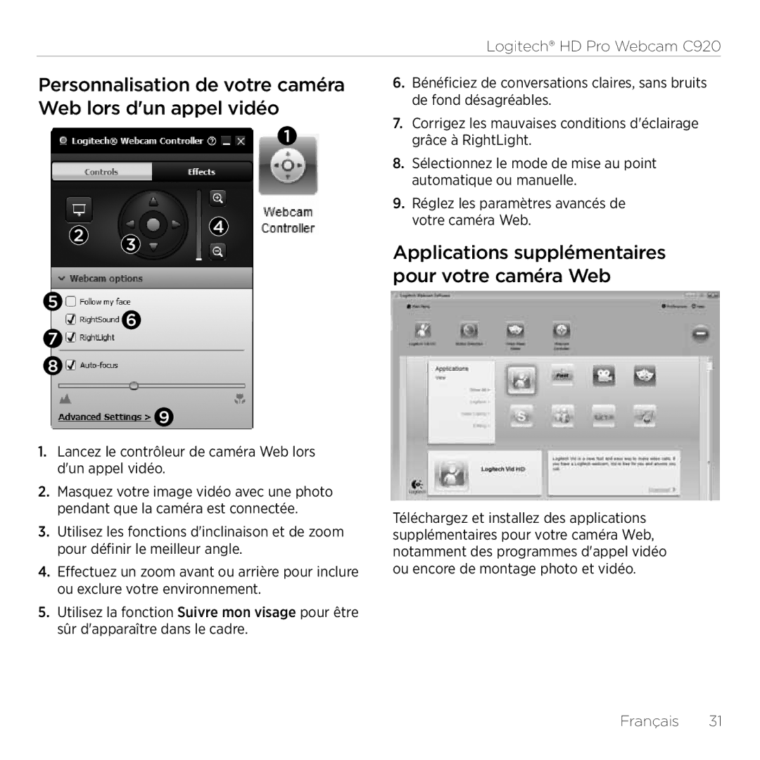 Logitech C920 setup guide Personnalisation de votre caméra Web lors dun appel vidéo 