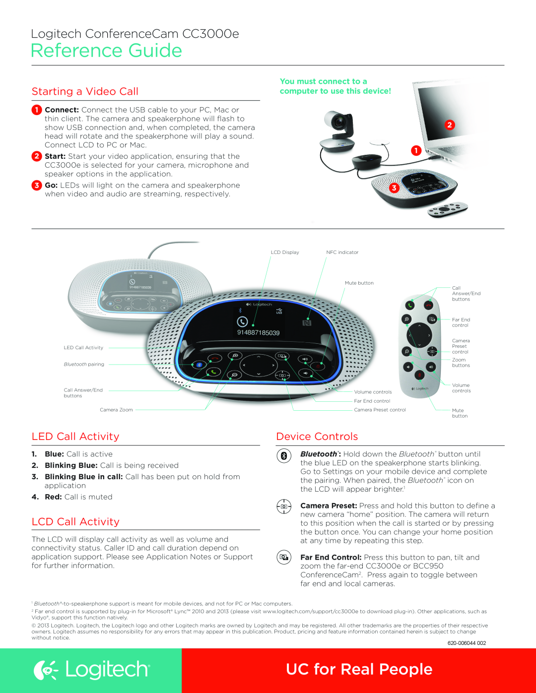 Logitech manual Reference Guide, UC for Real People, Logitech ConferenceCam CC3000e, Starting a Video Call 