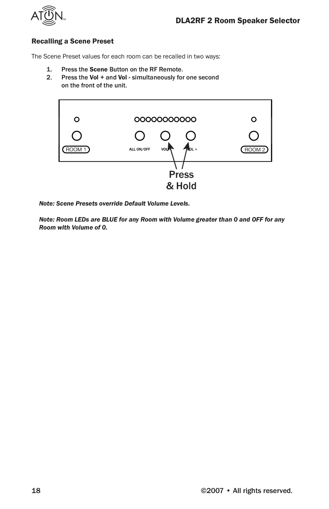 Logitech DLA2RF manual Recalling a Scene Preset 