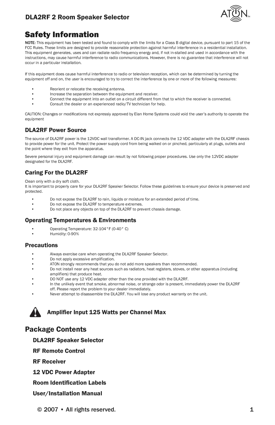 Logitech DLA2RF manual Safety Information, Package Contents 