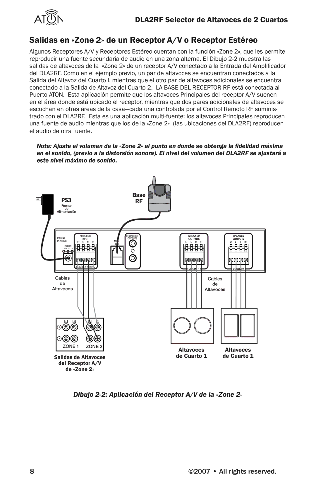 Logitech DLA2RF manual Salidas en «Zone 2» de un Receptor A/V o Receptor Estéreo 