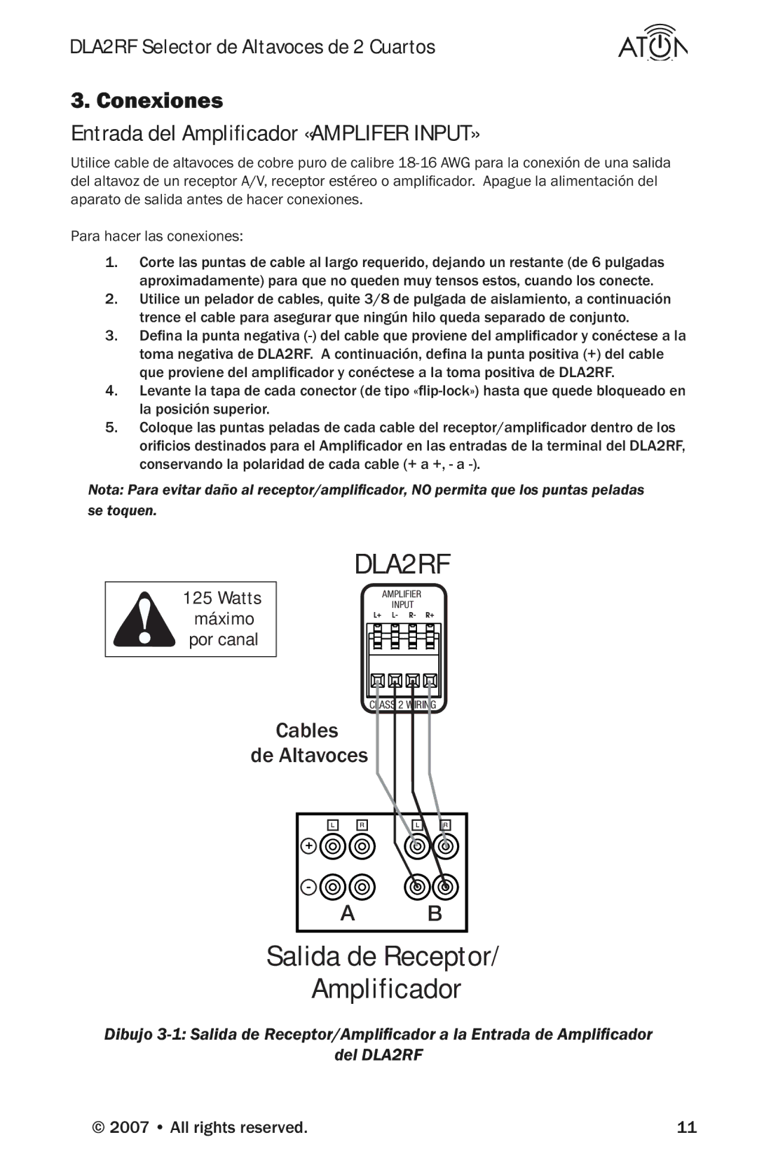 Logitech DLA2RF manual Conexiones, Entrada del Ampliﬁcador «AMPLIFER INPUT» 