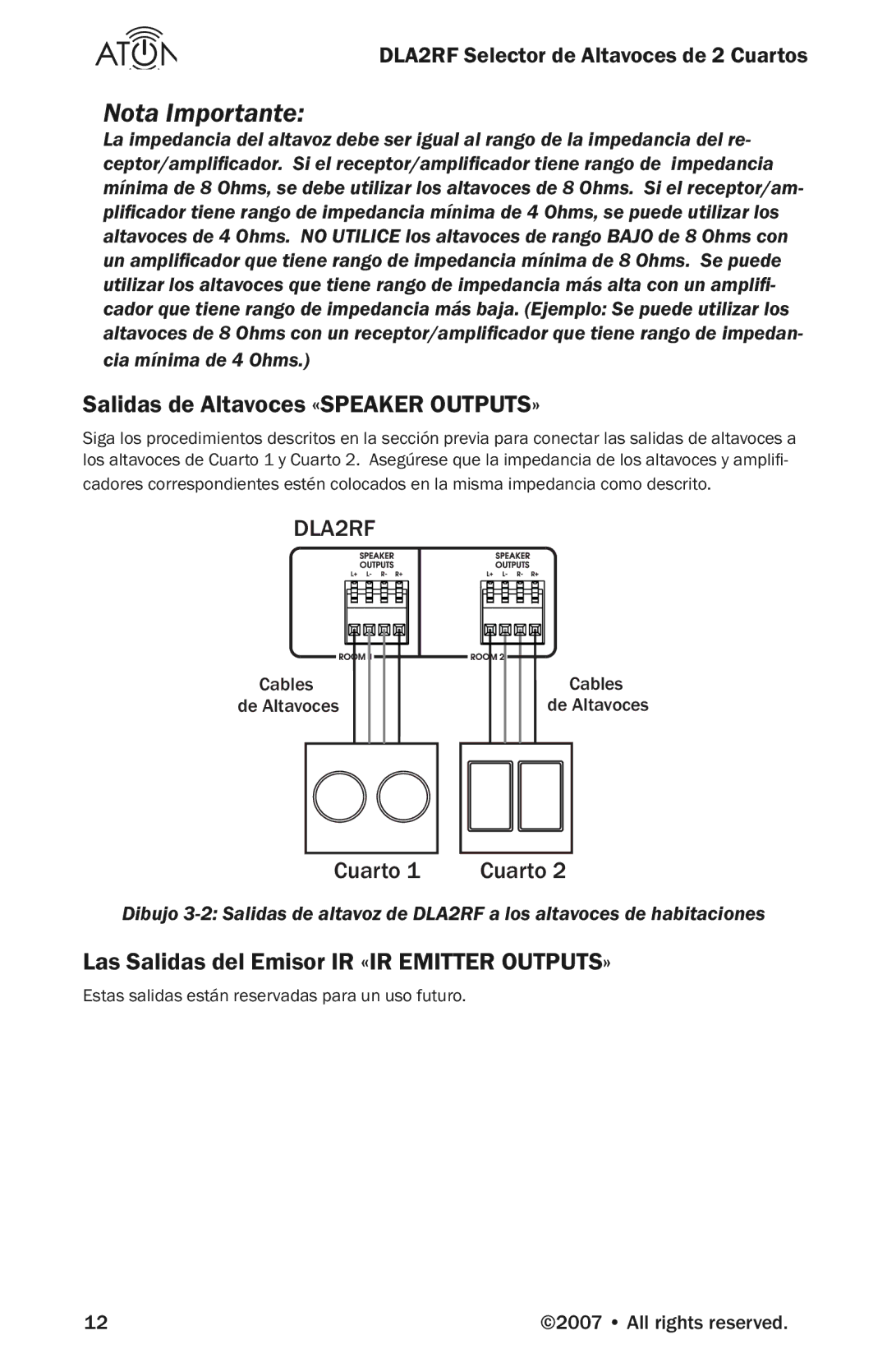 Logitech DLA2RF manual Salidas de Altavoces «SPEAKER OUTPUTS», Las Salidas del Emisor IR «IR Emitter OUTPUTS» 