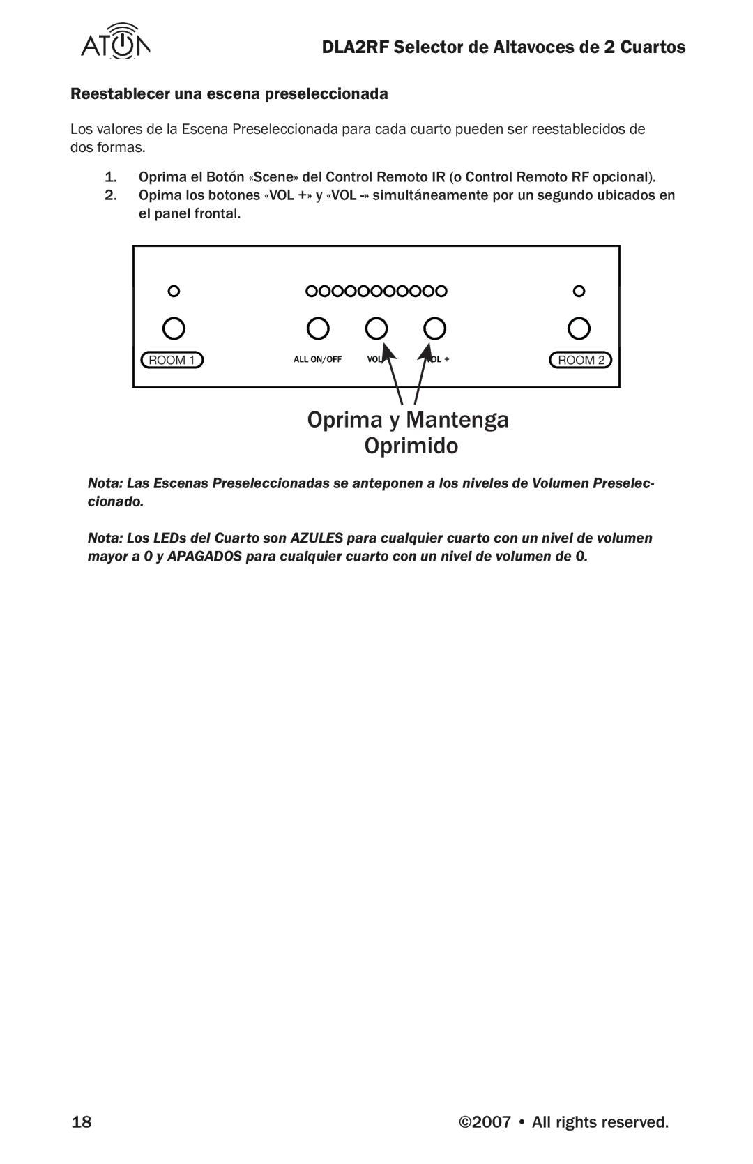 Logitech DLA2RF manual Reestablecer una escena preseleccionada 