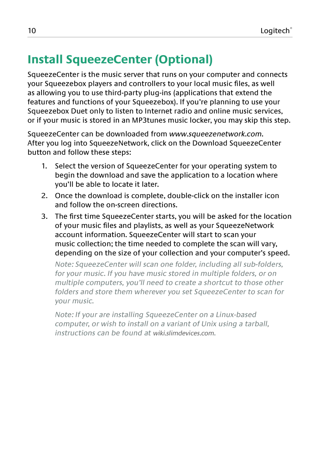Logitech Duet manual Install SqueezeCenter Optional 