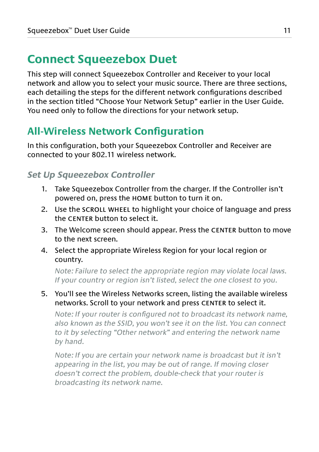 Logitech manual Connect Squeezebox Duet, All-Wireless Network Configuration, Set Up Squeezebox Controller 