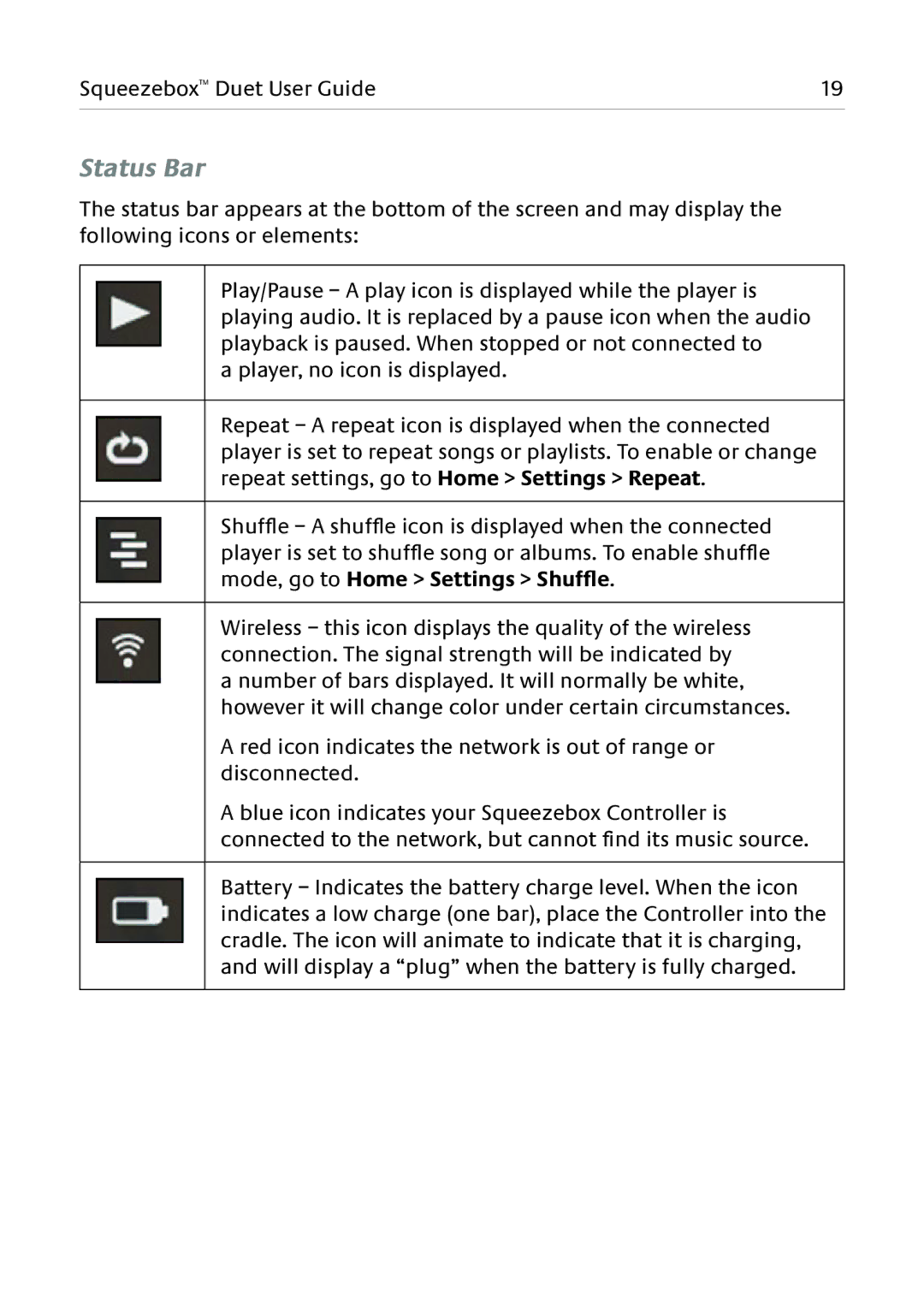 Logitech Duet manual Status Bar 