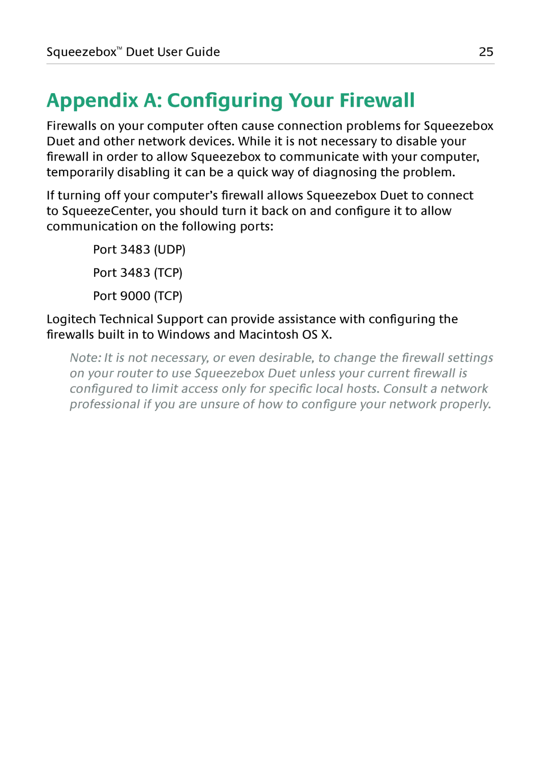 Logitech Duet manual Appendix a Configuring Your Firewall 