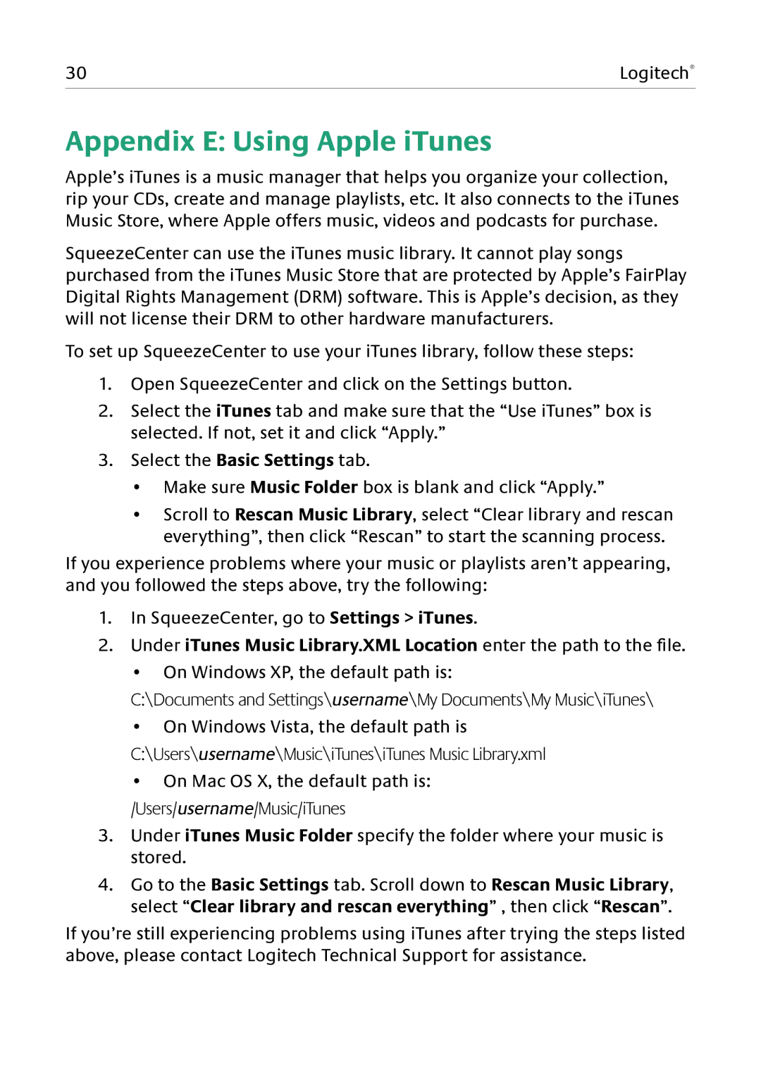 Logitech Duet manual Appendix E Using Apple iTunes 