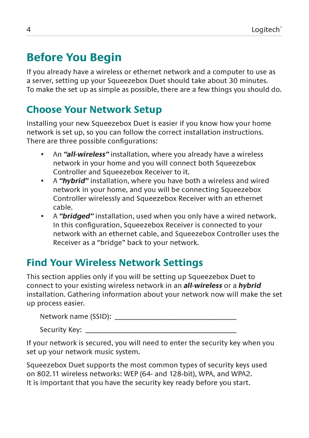 Logitech Duet manual Before You Begin, Choose Your Network Setup, Find Your Wireless Network Settings 