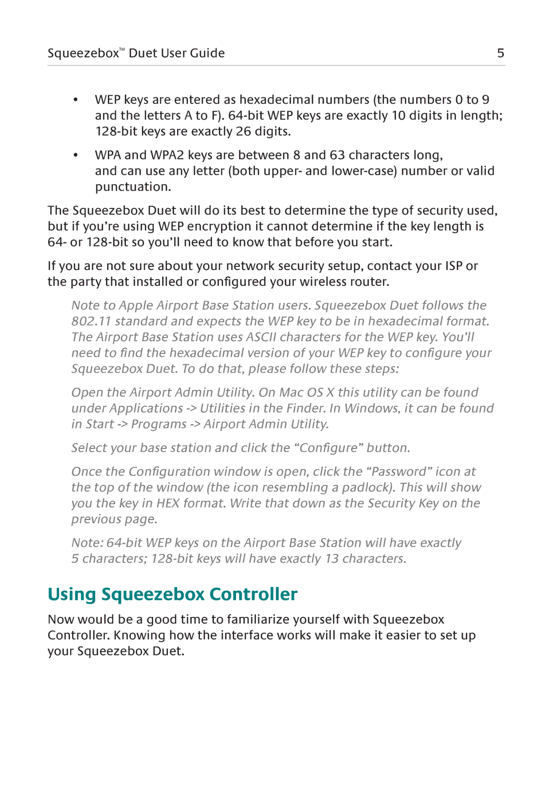 Logitech Duet manual Using Squeezebox Controller 