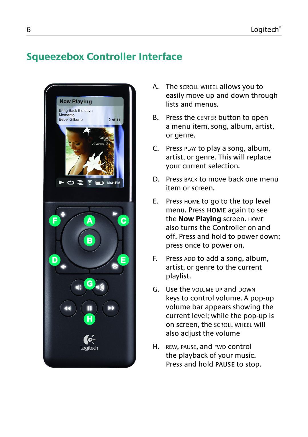 Logitech Duet manual Squeezebox Controller Interface 