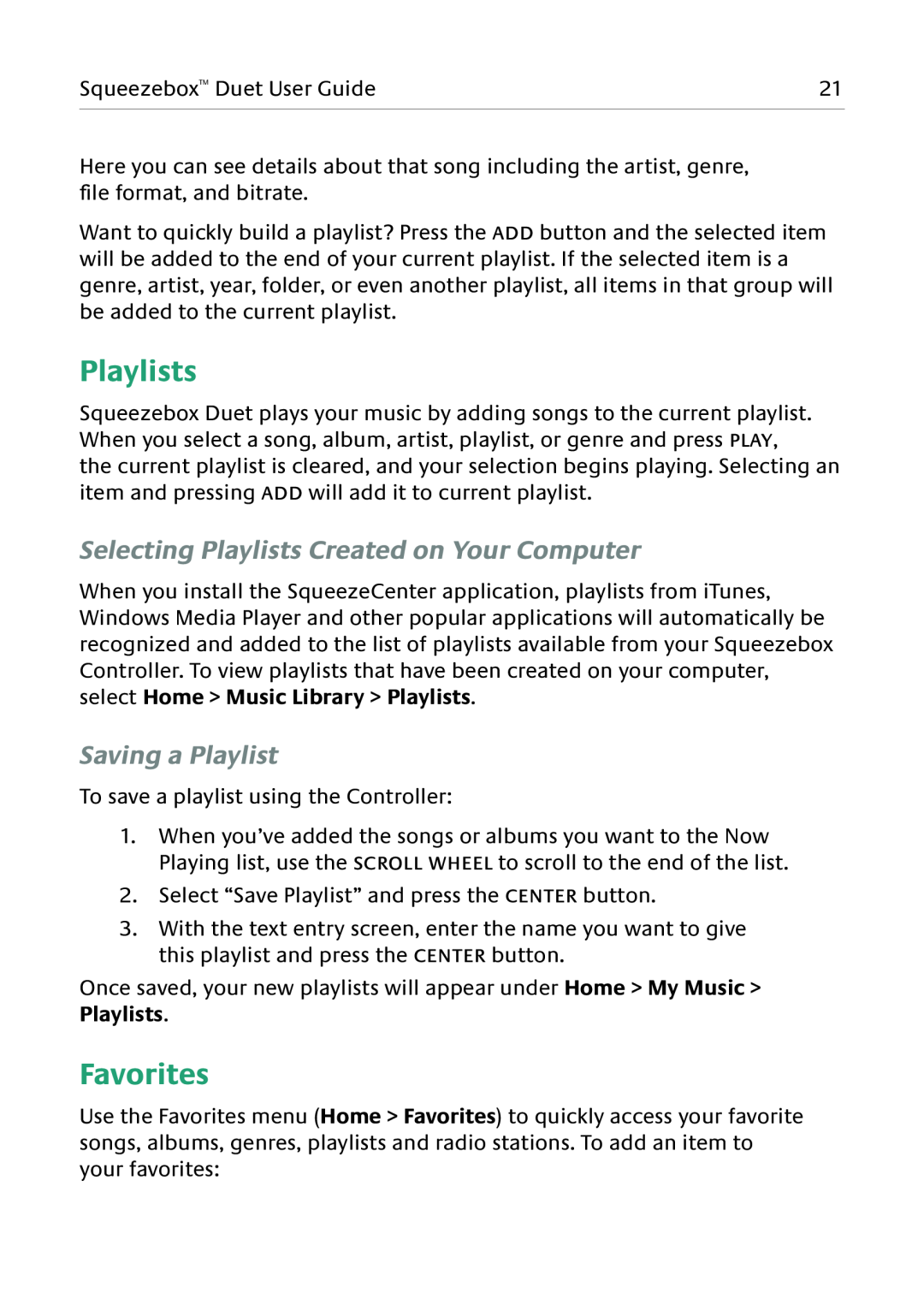 Logitech Duet manual Favorites, Selecting Playlists Created on Your Computer, Saving a Playlist 