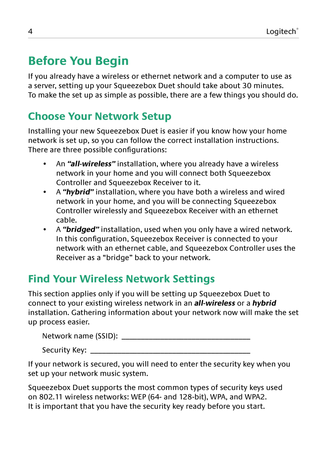 Logitech Duet manual Before You Begin, Choose Your Network Setup, Find Your Wireless Network Settings 