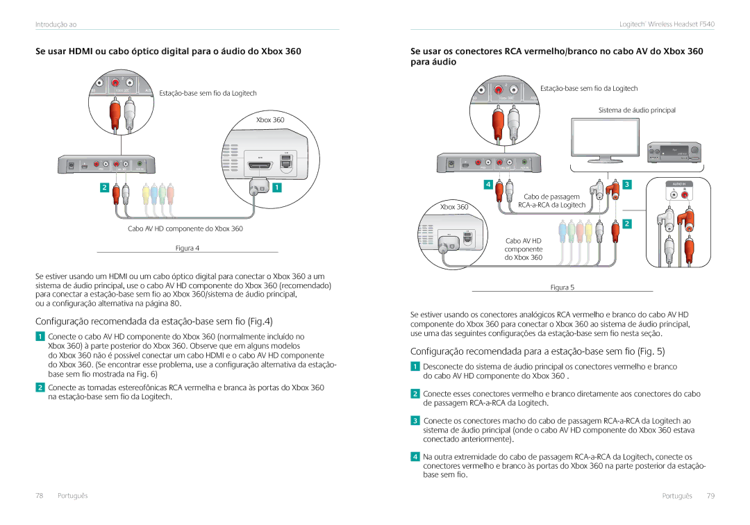 Logitech F540 manual Se usar Hdmi ou cabo óptico digital para o áudio do Xbox, Ou a configuração alternativa na página 