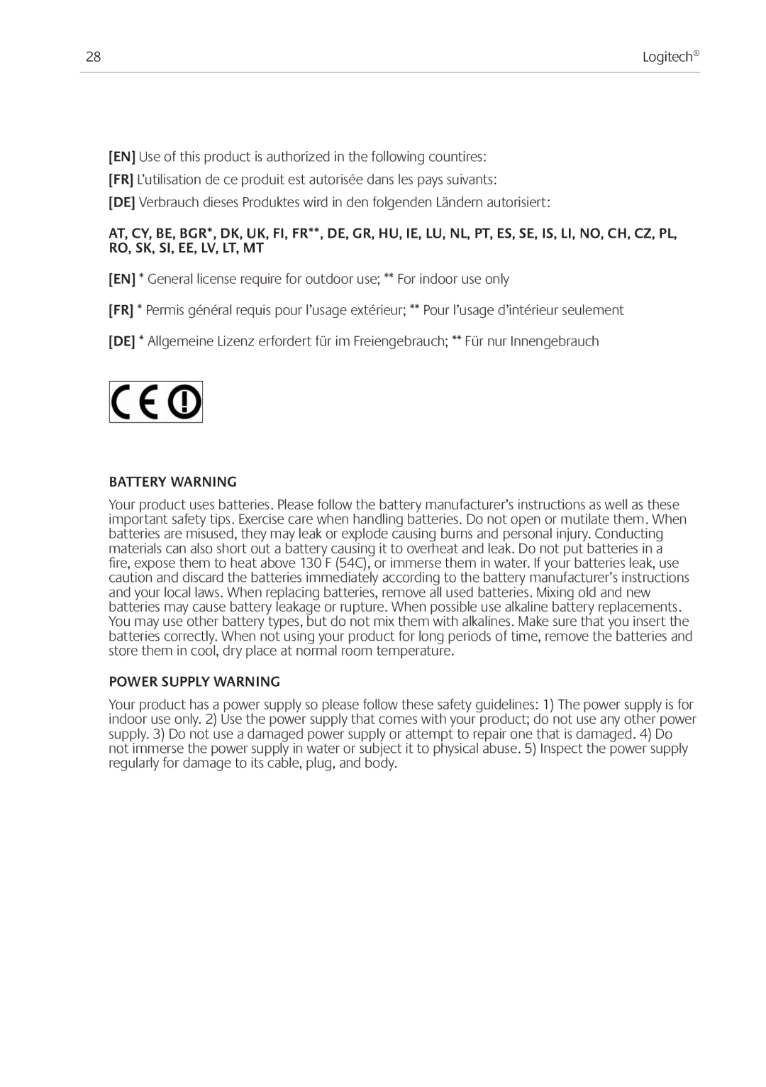 Logitech Ft manual Battery Warning 