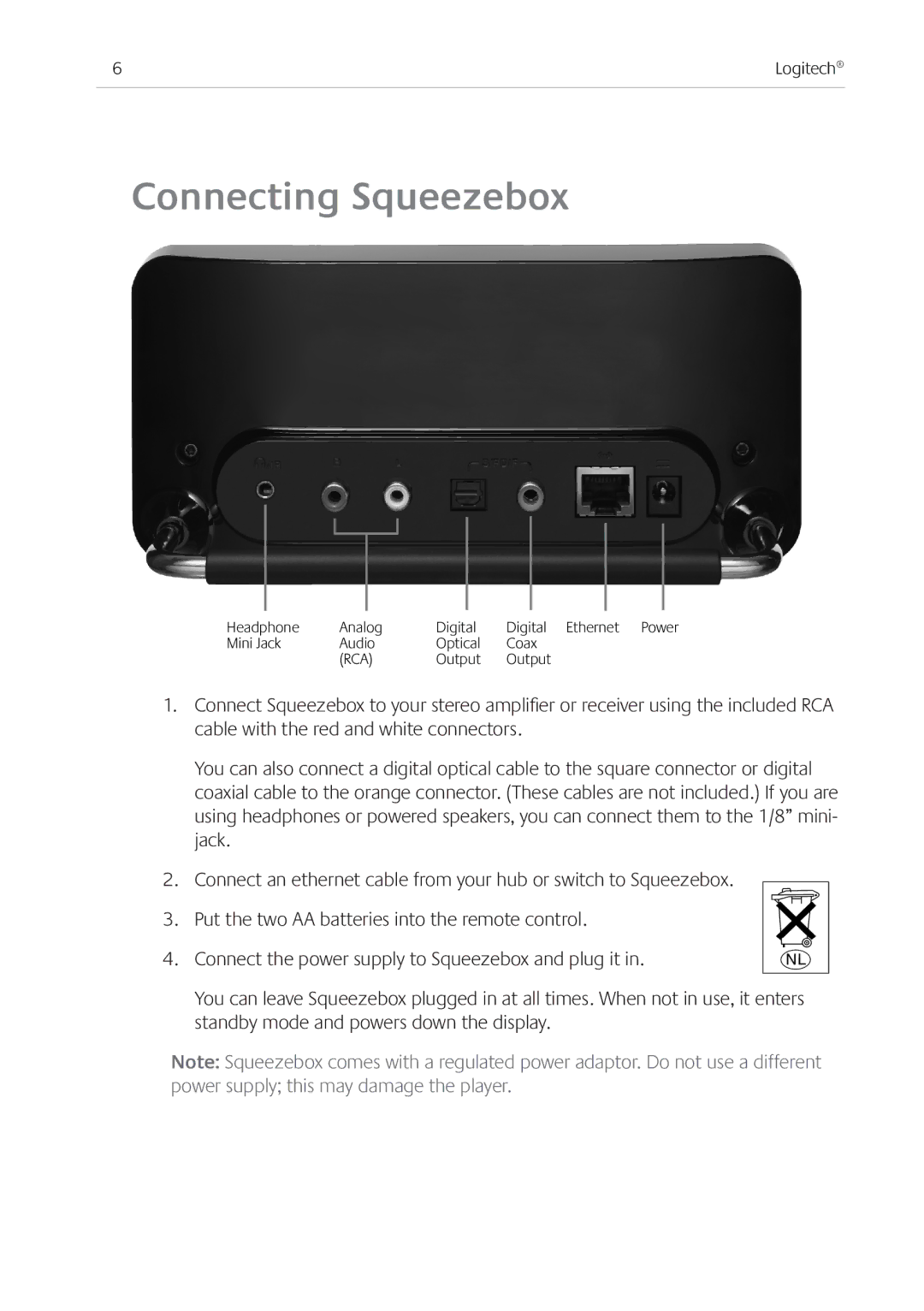 Logitech Ft manual Connecting Squeezebox 