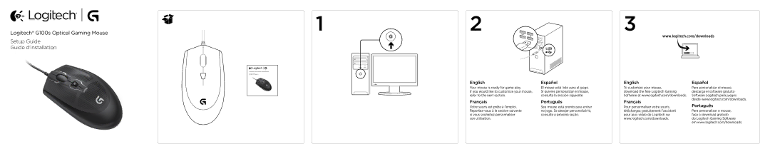 Logitech G100s setup guide English Français Español Português 